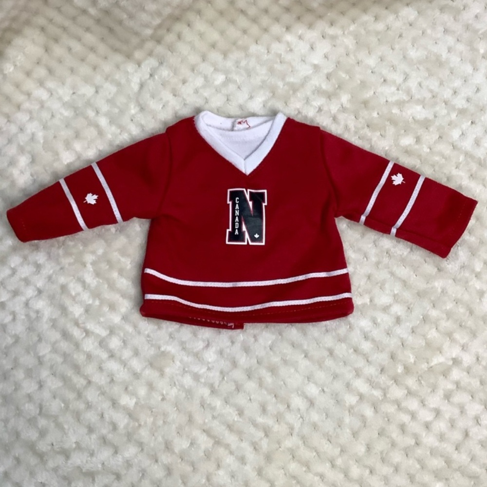 Red and White Canada Hockey Style Shirt for 18” Dolls